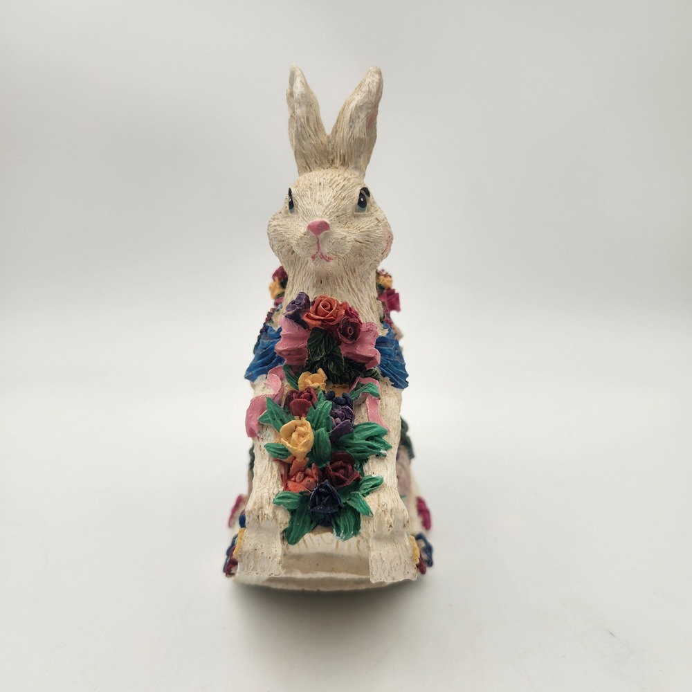 Vintage Style Rocking Easter Bunny Rabbit Figurine Floral Resin Spring Decor - Picture 3 of 7
